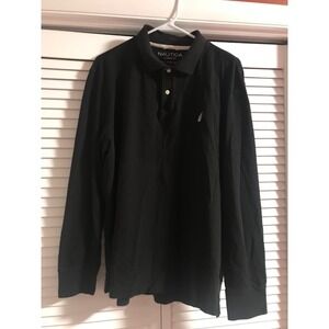 Nautica‎ Polo Shirt Mens XL Black Long Sleeve Cotton Classic Fit